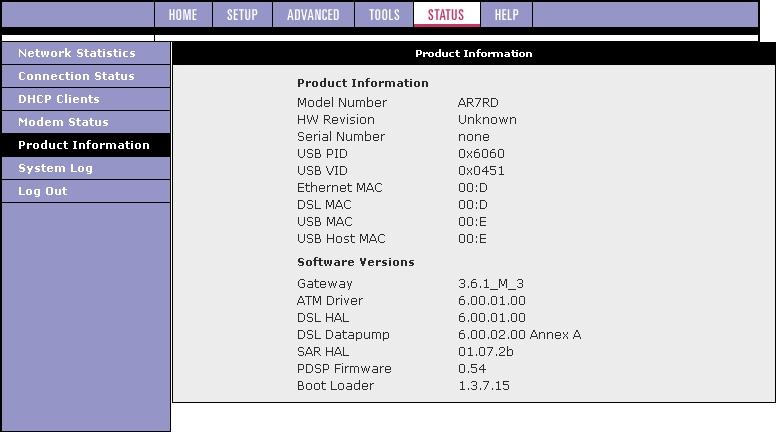 3com dsl device info