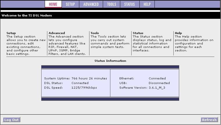 3com dsl status