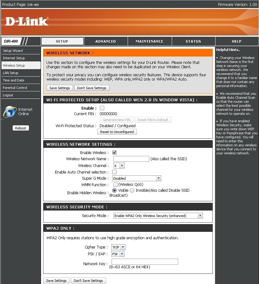 dlink400 настройка wifi